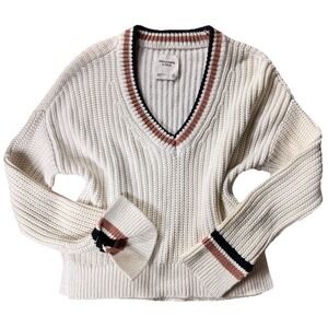Abercrombie & Fitch Varsity Sweater Extra Small XS Flip Cuff Y2K Crop Cable Knit
